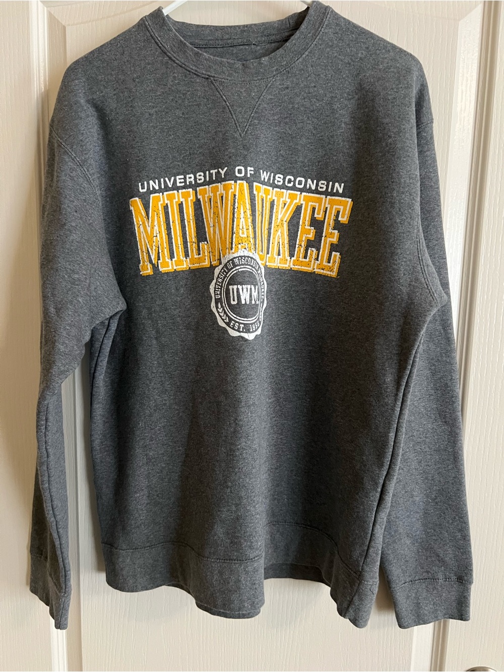 Gear For Sports Gray Crewneck Sweatshirt with UWM graphic